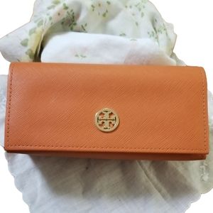Tory Burch Orange Glasses Sunglasses Case Fabric Snap Closure Designer